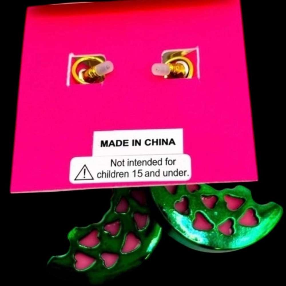 BETSEY JOHNSON Crystal-Accented Watermelon Slice Garden Glam Dangle Earrings NWT - Picture 9 of 10